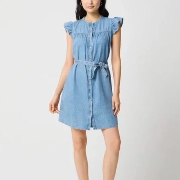 J. Crew Dresses & Skirts - NWT J. Crew Ruffle Sleeve Denim Mini Dress English Blue Wash CK540 Size 12